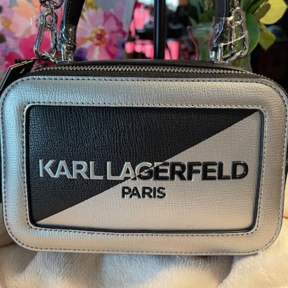 Karl Lagerfeld Paris, NWT Unisex Black Simone Two Tone Crossbody - Picture 3 of 8